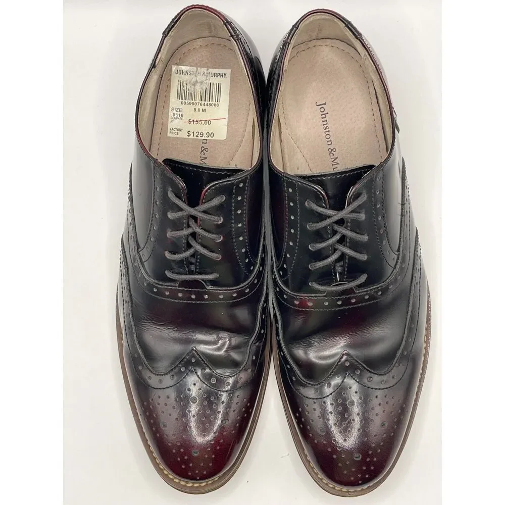 JOHNSTON & MURPHY Men's Wingtip Oxford‎ Dress Shoes Size 8M Burgundy MSRP $155